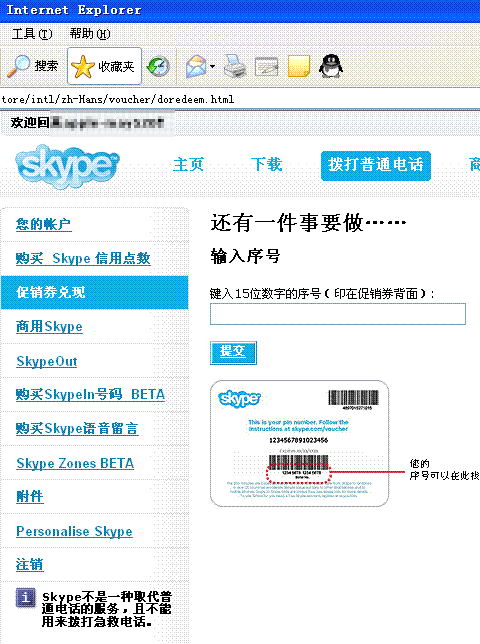 Skype out 15桁の番号を入力